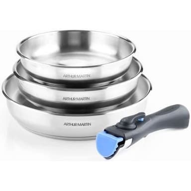 Set de 3 poêles Arthur Martin AM1410 : 20, 24, 26cm, Full Inox - Cdiscount