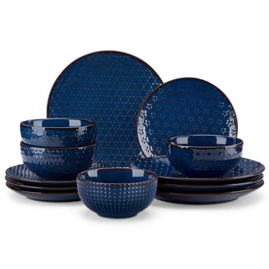 Service de Table Malacasa Série Lydia Bleu - Grès, 4 personnes, Assiettes Plates/Creuses/Bols (Vendeur Tiers) - Amazon