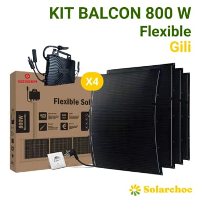 Kit solaire balcon flexible Sossen 800W Plug&Play + micro onduleur Gili - Autoconsommation 4 panneaux 200W - Solarchoc