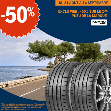 50% de réduction immédiate sur le 2eme pneu auto de plus de 15" acheté de la marque Kumho - Auto E.Leclerc