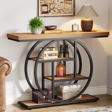 Console Industrielle Tribesigns - 105 cm, 4 Niveaux avec Base Circulaire, Marron Clair (vendeur tiers) - Amazon
