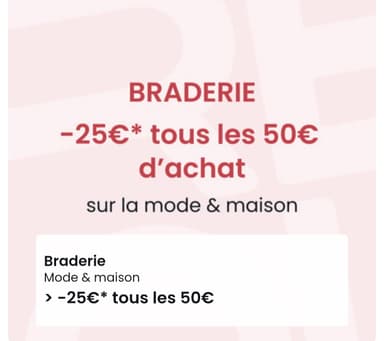 25€ de réductions tous les 50€ d'achat sur la Mode & Maison - La Redoute