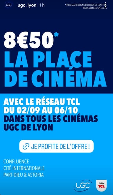 [Carte TCL] Place de cinéma - UGC Lyon (69) - Cinémas UGC
