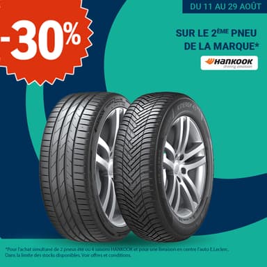 30% de réduction sur le 2eme pneu Hankook pour l'achat de 2 pneus été ou 4 saisons - Auto E.Leclerc