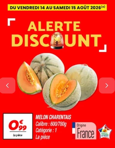 Melon charentais - calibre 600/780 grammes - Netto