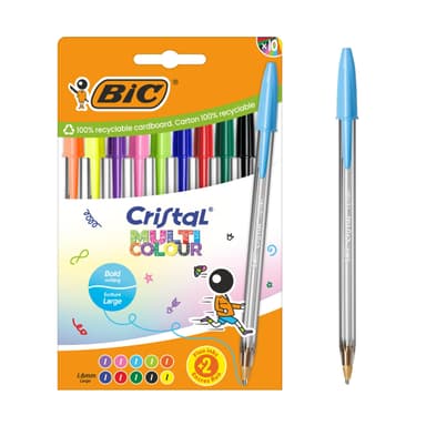Pack de 10 stylos-bille BIC Cristal Multicolour pointe large (1,6 mm) - Amazon
