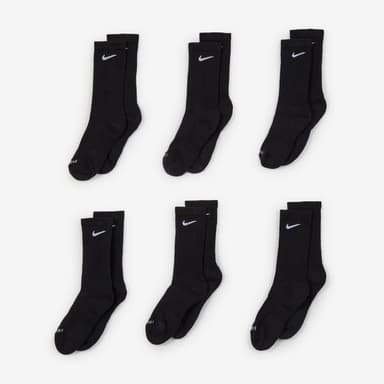 Lot de 6 Paires de Chaussettes Nike Crew - Rembourrées, Noir, Tailles du 34 au 46 - Courir