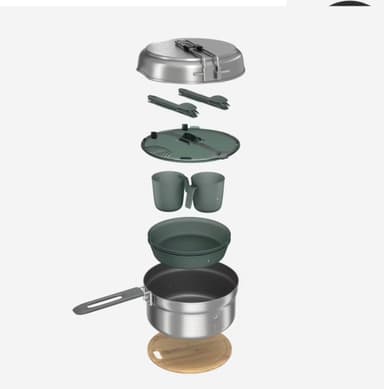 Popote 500 de camping en acier inox + anti-adhésif - 2 personnes - 15 éléments - Decathlon