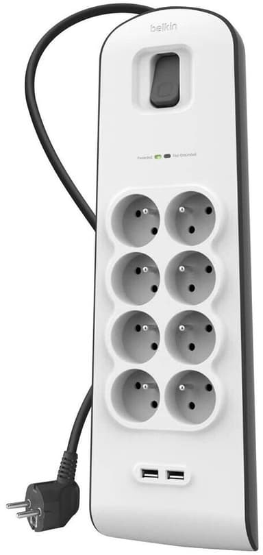 Multiprise Belkin - 8 Prises Parafoudres, avec 2 USB - Boulanger