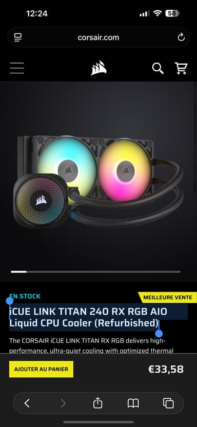 Watercooling iCUE LINK TITAN 240 RX RGB AIO Liquid CPU Cooler (Reconditionné) - Corsair