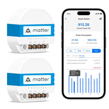 Lot de 2 Interrupteurs Connectés Meross MSS815 - Matter, Apple HomeKit, Suivi de Consommation, Fil Neutre Requis (Via Coupon-Vendeur Tiers) - Amazon