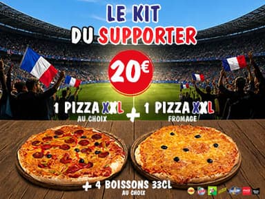 1 pizza XXL au choix + 1 pizza XXL fromage + 4 boissons de 33 cl - Marie Blachere