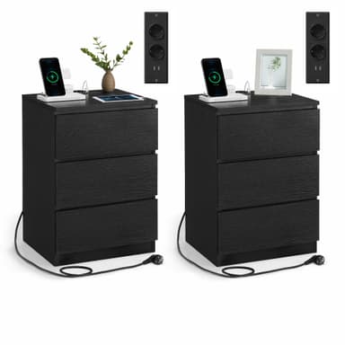 Lot de 2 Tables de Chevet avec Multiprise Vasagle Kailyn Collection LET831B56V2 - avec 3 Tiroirs, 2 Prises CA, 2 Ports USB - Amazon