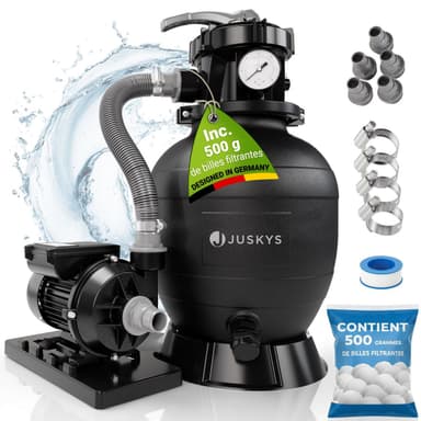 Pompe et filtre à sable pour piscines Juskys - 8200l/h, 250W, avec minuterie - Juskys