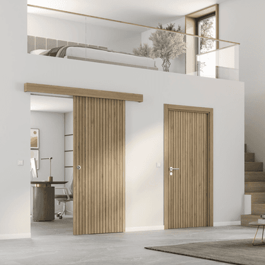 Porte coulissante MDF Léon - 204 x 83 cm, finition bois, intérieur - Leroy Merlin