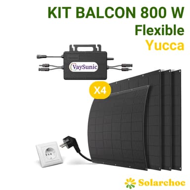 Kit solaire balcon flexible Vaysunic 800W Plug&Play Autoconsommation 4 panneaux 200W + 1 micro-onduleur Yucca - Solarchoc