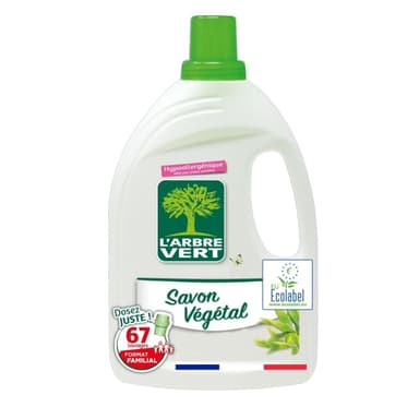 Lessive L'Arbre Vert Ecolabel Savon Végétal - 67 Lavages, 3.015l, Hypoallergénique (via Prévoyez et Economisez) - Amazon
