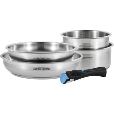 Batterie de cuisine Full Inox Arthur Martin AM2189 - 2 poêles (22/26cm), 2 casseroles (16/18cm), Poignée, Tous feux dont induction - Cdiscount