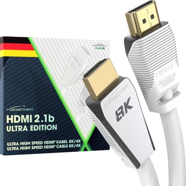 Câble HDMI KabelDirekt Ultra High Speed - 8K@60Hz, 4K@144Hz, pour PC, PS5, Xbox, HDMI 2.1 b, 3m, Certifié Ultra Edition, Blanc - Amazon