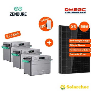Kit Solaire Plug & Play Zendure SolarFlow 800 Plus - avec 6 Panneaux Dmegc 500W, Stockage 5,76 kWh, 3 Batteries, 12 Rallonges MC4 - Solarchoc