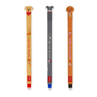 Lot de 3 stylos gel effaçables Legami Edition Limitée Fur-ever Friends, Golden Retriever, Bulldog, Poodle (Via Coupon) - Amazon