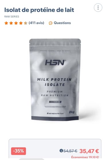 Isolat de protéine de lait sans arôme HSN (caséine) - 2kg - HSN Store