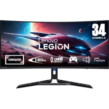 Ecran PC 34" Lenovo Legion R34w-30 - WQHD (3440x1440), 180Hz, Dalle VA, Incurvé, 0.5ms, FreeSync Prenium, Pied réglable - PcComponentes
