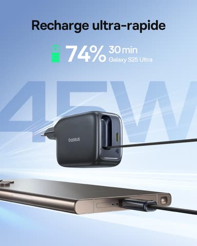 Chargeur USB C Baseus Enercore - 45W, avec Câble USB-C Intégré (Via coupon - Vendeur tiers) - Amazon