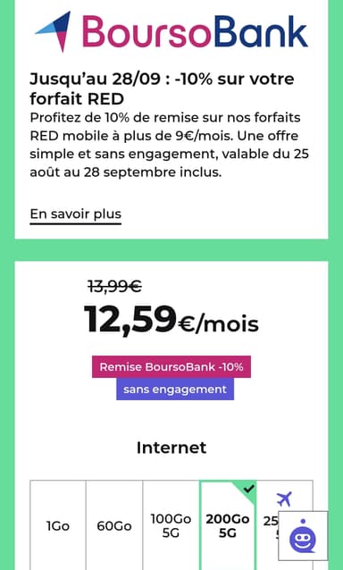 [The corner] 10% de réduction sur les forfait RED - Ex : Forfait sans engagement, 200 Go 5G, 38Go UE/DOM à 12,59€ - RED By SFR