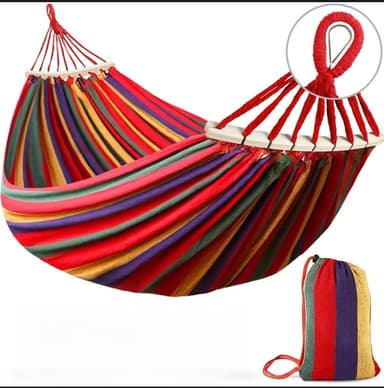 Hamac double avec barres de tension, hamac toile épaisse 200 × 100 cm, nœuds renforcés en métal, corde solide de 3 m, charge maximale 300 kg - JoyBuy