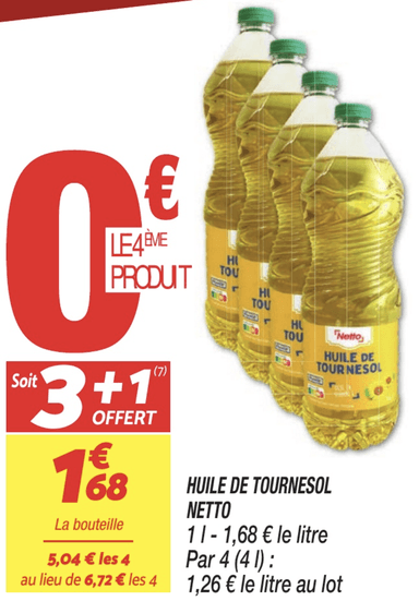 Lot huiles de tournesol Netto x4 - Netto
