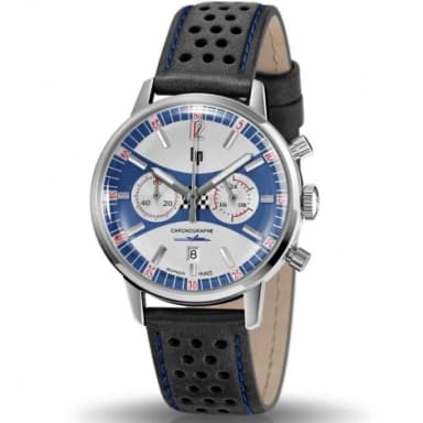 Montre Lip Rallye Chrono Méca-Quartz Homme cadran Argenté et bleu 39 mm Acier inoxydable - Subtil Diamant