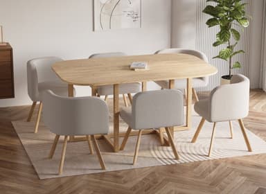 Ensemble Table + 6 Chaises Encastrables Flen XL - Gris - Deco In Paris
