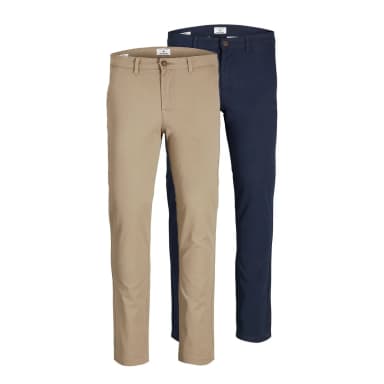 2 pantalons Jack & Jones Marco Dave - tissage uni, 98% coton, 2% élasthanne - Sneakin