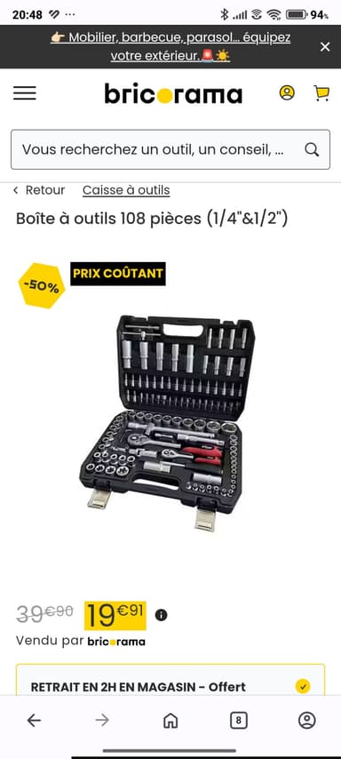 Boîte à outils 108 pièces (1/4"&1/2") - Bricorama