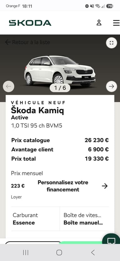 Voiture essence SUV Skoda Kamiq TSI 95 - Skoda