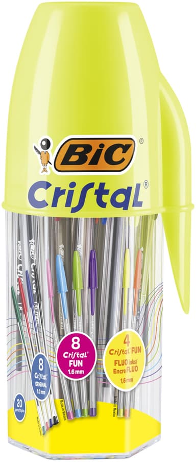 Pot de 20 stylos bille BIC Cristal Original et BIC Cristal Fun pointes moyenne et large couleurs assorties - Amazon