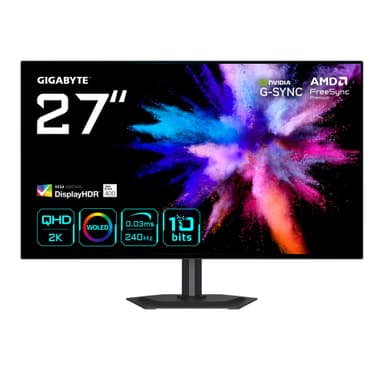 Écran PC 27" WOLED Gygabyte GO27Q24G - Quad HD, 240Hz, HDR400, G-Sync/FreeSync, 0,03ms DCI-P3 - Amazon