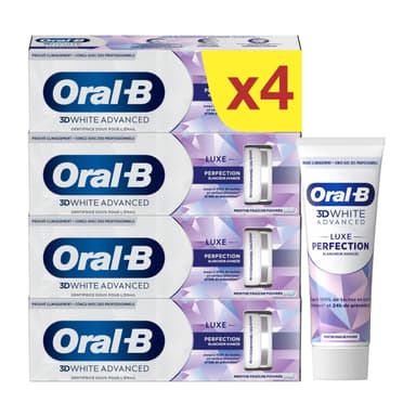 Lot de 4 Dentifrices Blancheur 3D White Advanced Luxe Perfection Oral-B - Arome Menthe (Via Abonnement Prévoyez & Economisez) - Amazon