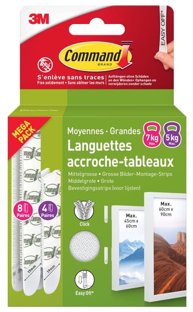 Languettes Accroches Tableaux 3M - Blanc, 24 Languettes, Fixation sans Dommage - Amazon