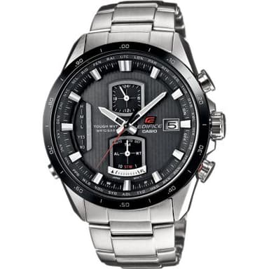 Montre Casio Edifice Wave Ceptor EQW-A1110DB-1A - Solaire Tough Solar, Radio-pilotée MultiBand 6, Acier Argent / Cadran Noir, 100m - Montre
