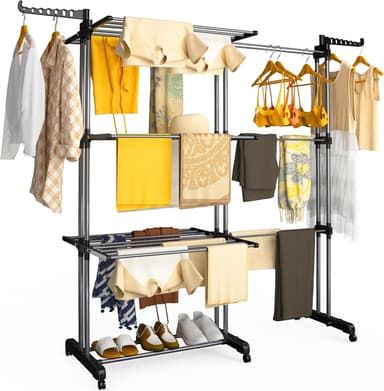 Étendoir à Linge Extensible Vounot - à 4 Niveaux, 190x64x170cm, Séchoir Vertical Pliable, Noir & Gris - Amazon