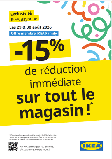15% sur tout le magasin IKEA Bayonne (64) - IKEA