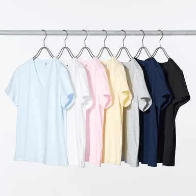T-Shirt Col V Uniqlo - 100% Coton, Tailles du XXS au XXL - Uniqlo