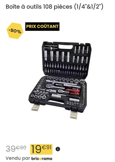 Boîte à outils 108 pièces (1/4"&1/2") - Bricorama