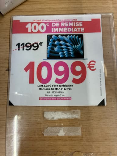 PC Portable 13" Apple MacBook Air, Puce M5, 16/512 Go - Carrefour