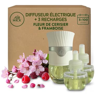 Kit Diffuseur électrique Air Wick + 3 recharges Fleur de Cerisier & Framboise (57 ml) - Amazon