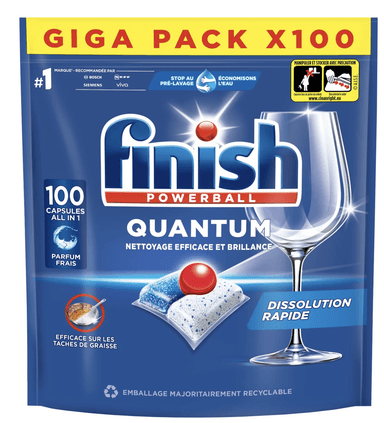 200 Capsules Lave-vaisselle Quantum Powerball All in One Finish - Carrefour