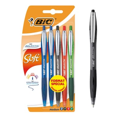 Lot de 5 Stylos-Bille Rétractables BIC Atlantis Soft Pointe Moyenne (1,0 mm) - Amazon