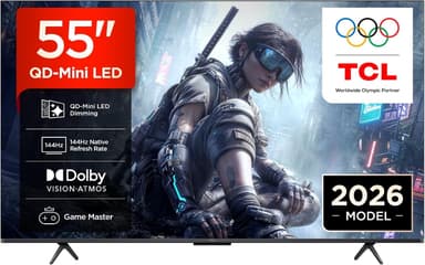 TV 55" TCL 55T8D QLED - QD-Mini LED Dimming, 4K, HDR, Smart Google TV, Dolby Vision, HDR10+ & Atmos, 144 Hz VRR - Amazon